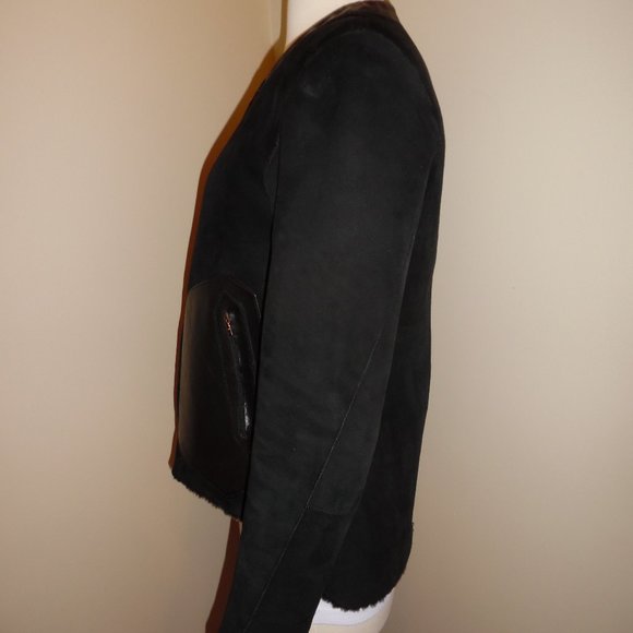 Rag Bone Subi Reversible Sheepskin Shearling Black Winter‎ Leather Sherpa Jacket - Picture 4 of 13